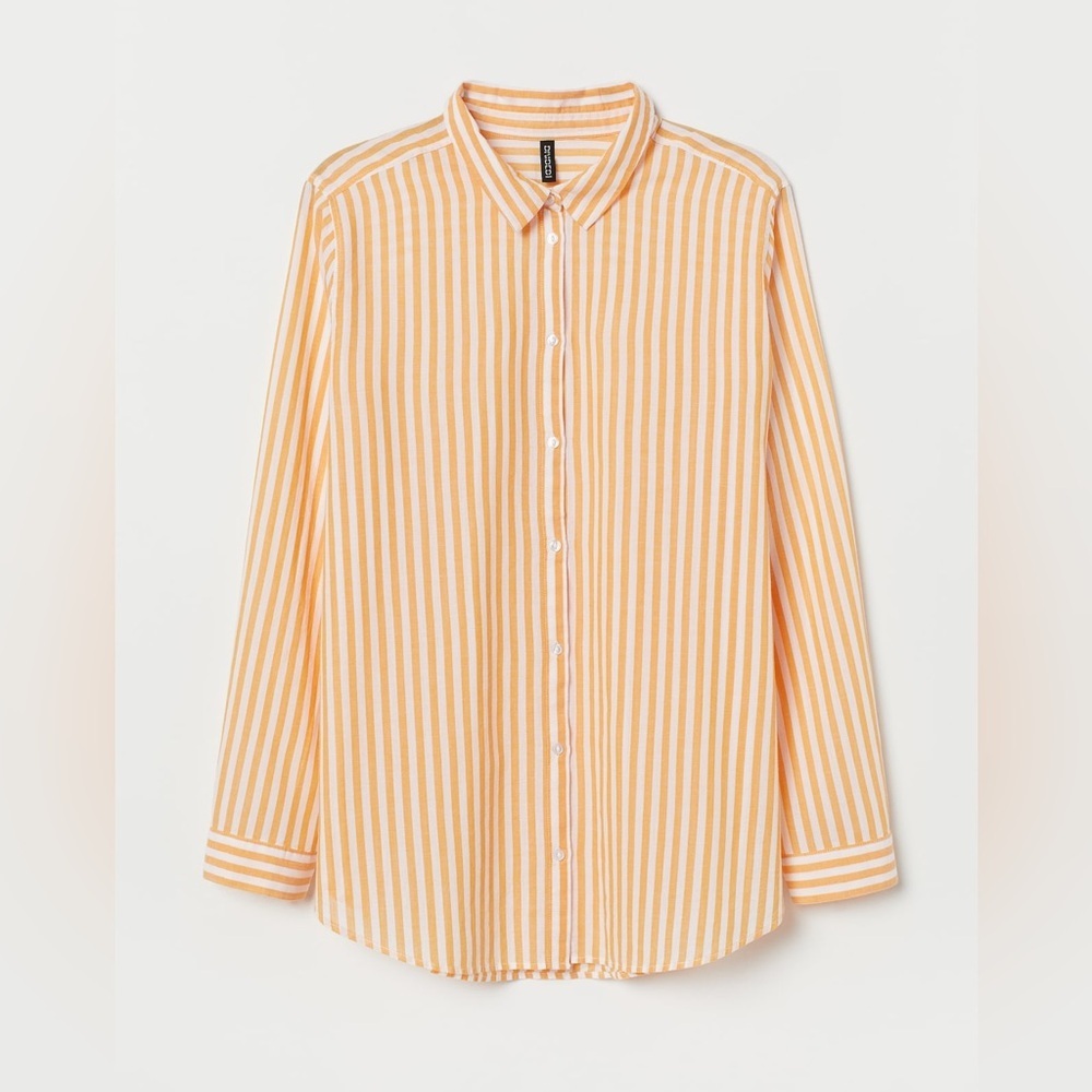 H&M peach + white striped button down COTTON SHIRT size 2